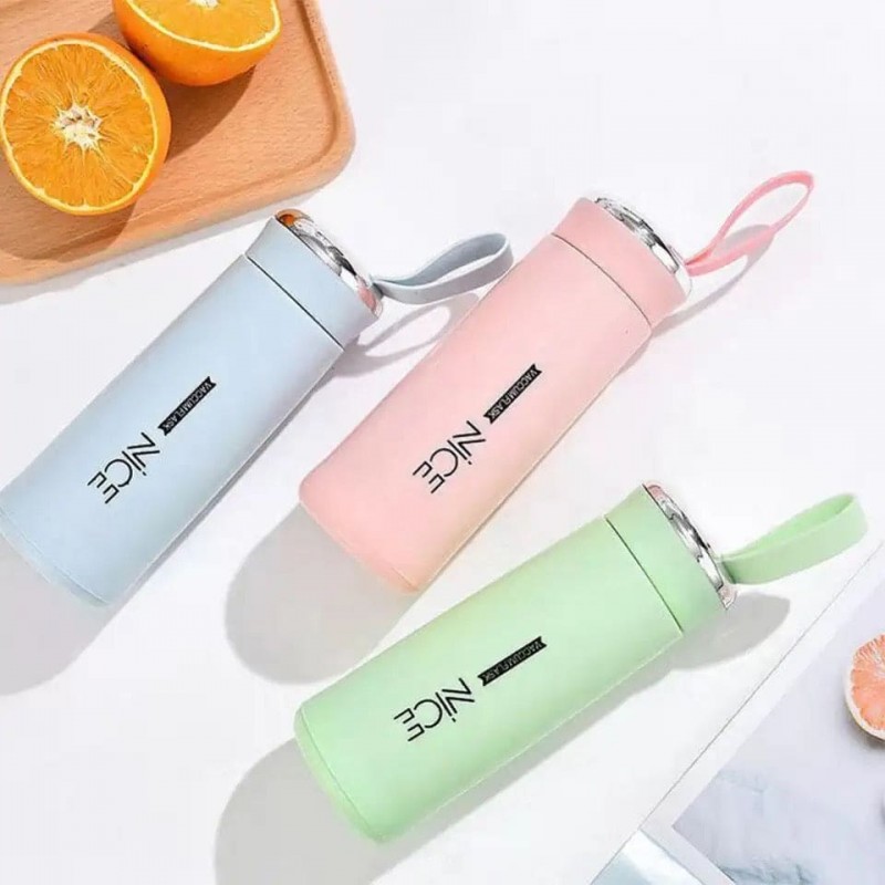 1715073047_10023450491_1728912945.jpg Nice Bottle | 400ml Mini Flask Glass Water Bottle with Vacuum Insulation | Temperature Resistant | Random Colors - Image 5