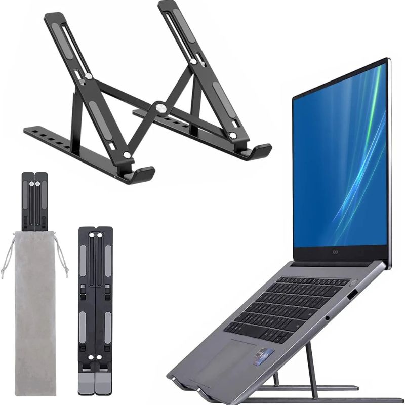 1_1740133607.jpg Premium Aluminum Foldable Laptop Stand | Sturdy, Adjustable, Portable | Silver & Black - Image 5