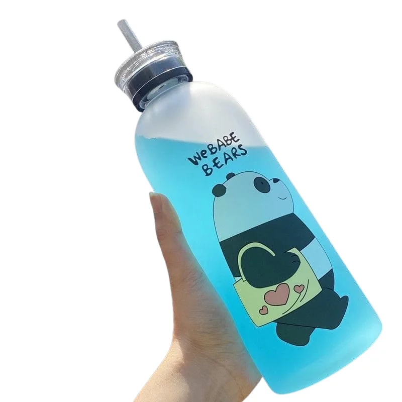 2_1764926674.webp We Babe Bears Frosted Plastic Water Bottle with Straw 1000ml | Leakproof BPA-Free Cute Hydration Bottle - Image 5