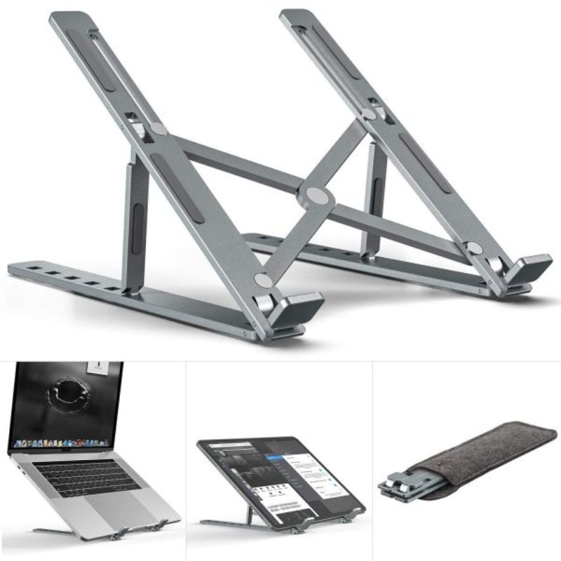 4_1740133608.jpg Premium Aluminum Foldable Laptop Stand | Sturdy, Adjustable, Portable | Silver & Black - Image 2