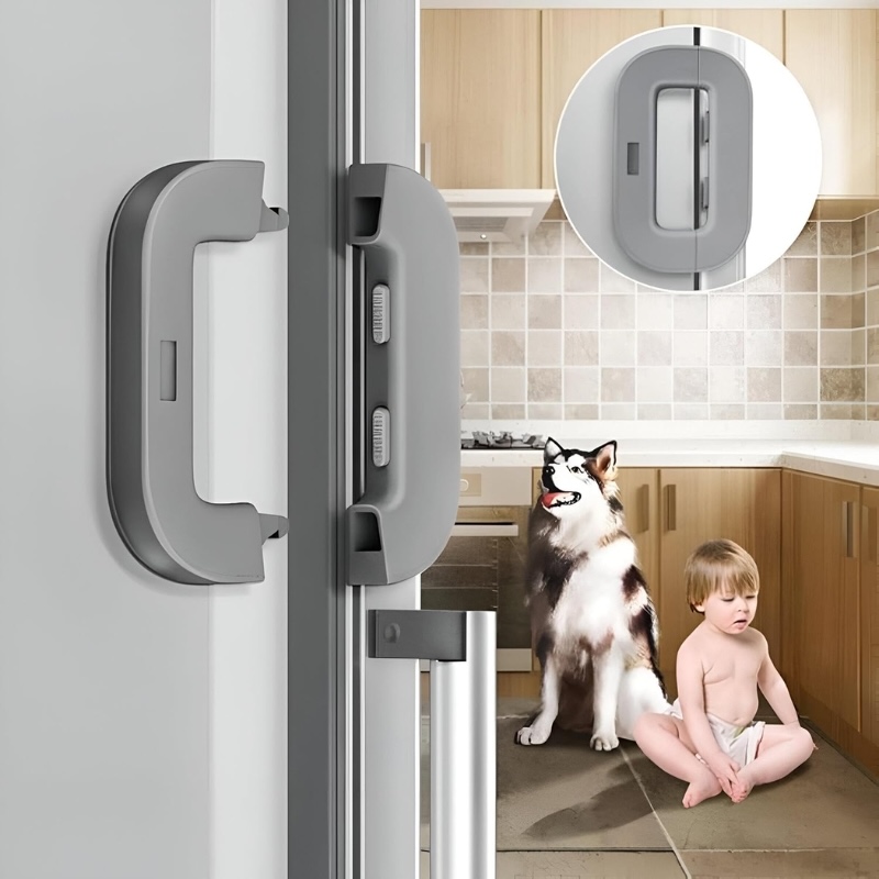 Product for Website - 4 Child Safety Refrigerator Lock | Baby Proof Double Button Fridge Lock White & Grey - Image 7
