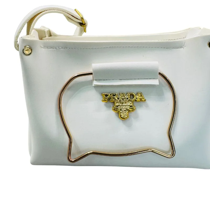 53_1769085068.webp White Elegant Cat Handle Handbag for Girls & Ladies | Stylish Shoulder & Crossbody Bag with Gold Accents | Adjustable Strap - Image 2