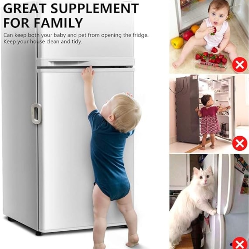 Product for Website - 5 Child Safety Refrigerator Lock | Baby Proof Double Button Fridge Lock White & Grey - Image 3