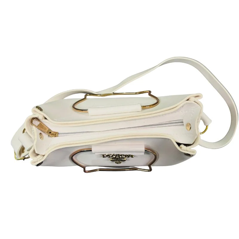 62_1769085069.webp White Elegant Cat Handle Handbag for Girls & Ladies | Stylish Shoulder & Crossbody Bag with Gold Accents | Adjustable Strap - Image 5