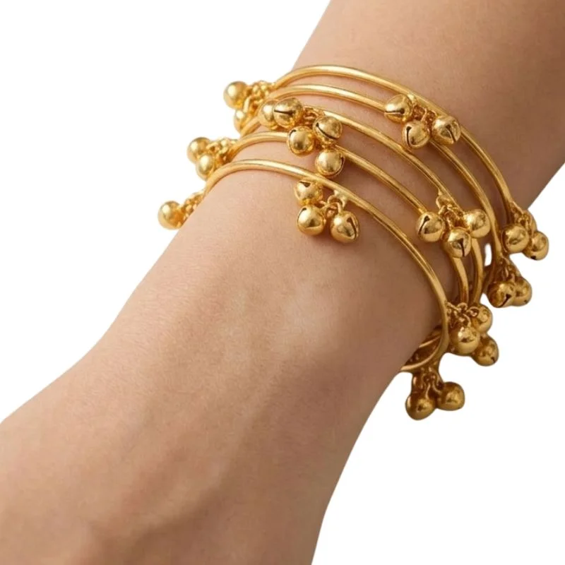 EasyToUse1_1773403158.webp Brass Gold Kashmiri Ghunghroo Bangles Set of 4 Pcs | Traditional Oxidized Indian Festival & Mehndi Jewelry - Image 5