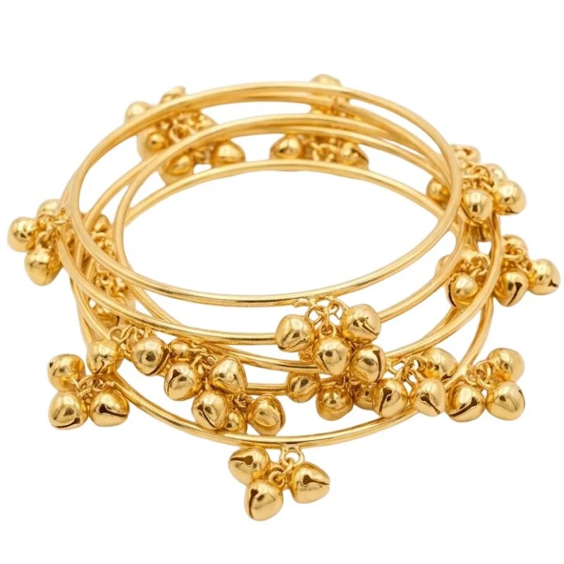 EasyToUse3_1773403158.webp Brass Gold Kashmiri Ghunghroo Bangles Set of 4 Pcs | Traditional Oxidized Indian Festival & Mehndi Jewelry - Image 2