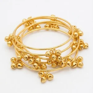 Brass Gold Kashmiri Ghunghroo Bangles Set of 4 Pcs | Traditional Oxidized Indian Festival & Mehndi Jewelry