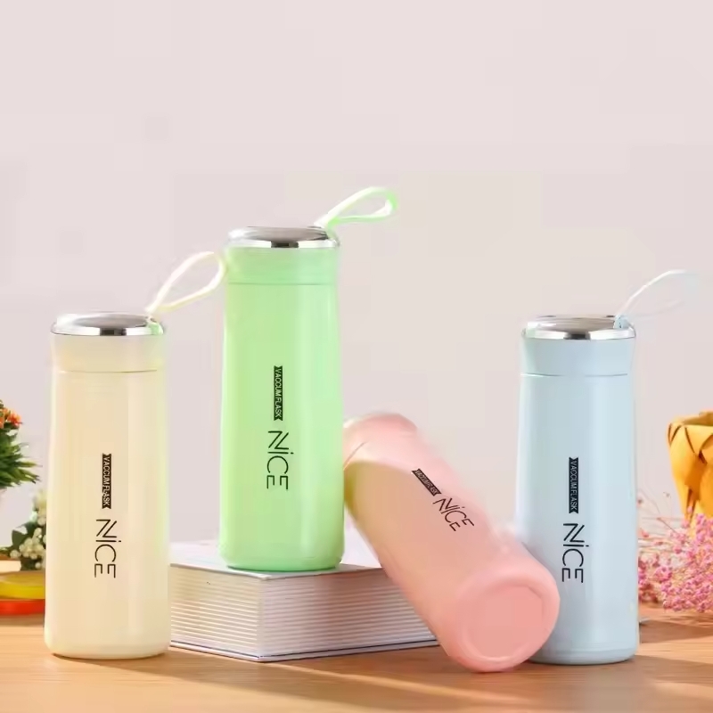 Hd66c529be9a844828aad6b87aa104f09b_1728912945.jpg Nice Bottle | 400ml Mini Flask Glass Water Bottle with Vacuum Insulation | Temperature Resistant | Random Colors - Image 2