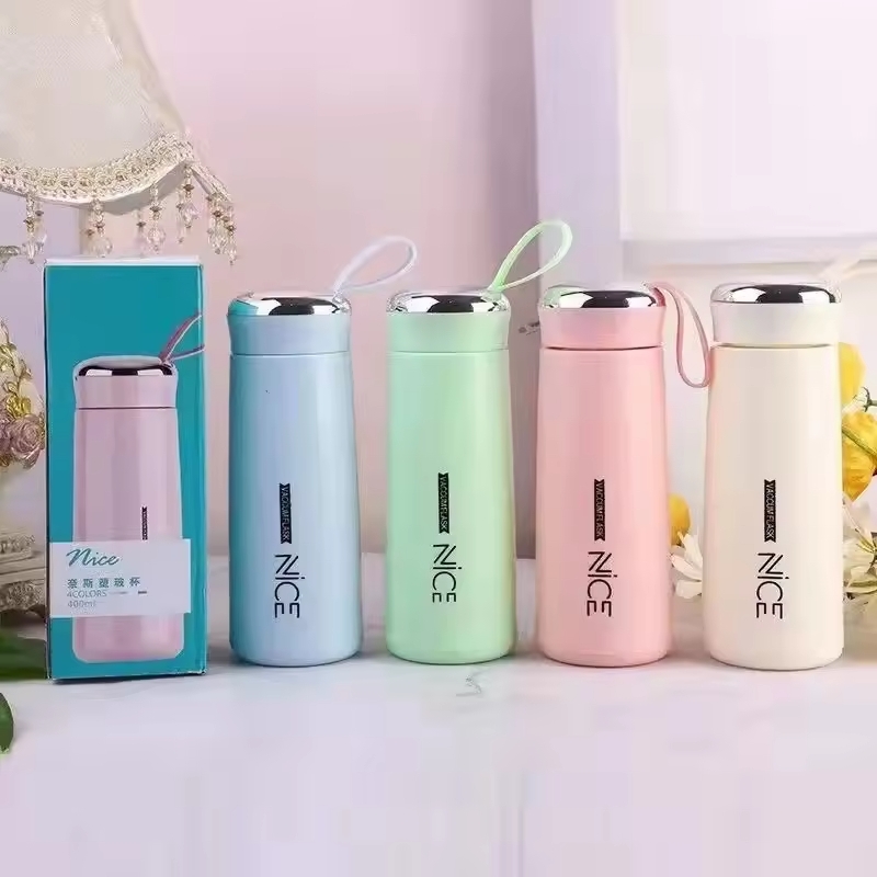 He7156be7a0024bc3b068fa531a446881v_1728912945.jpg Nice Bottle | 400ml Mini Flask Glass Water Bottle with Vacuum Insulation | Temperature Resistant | Random Colors