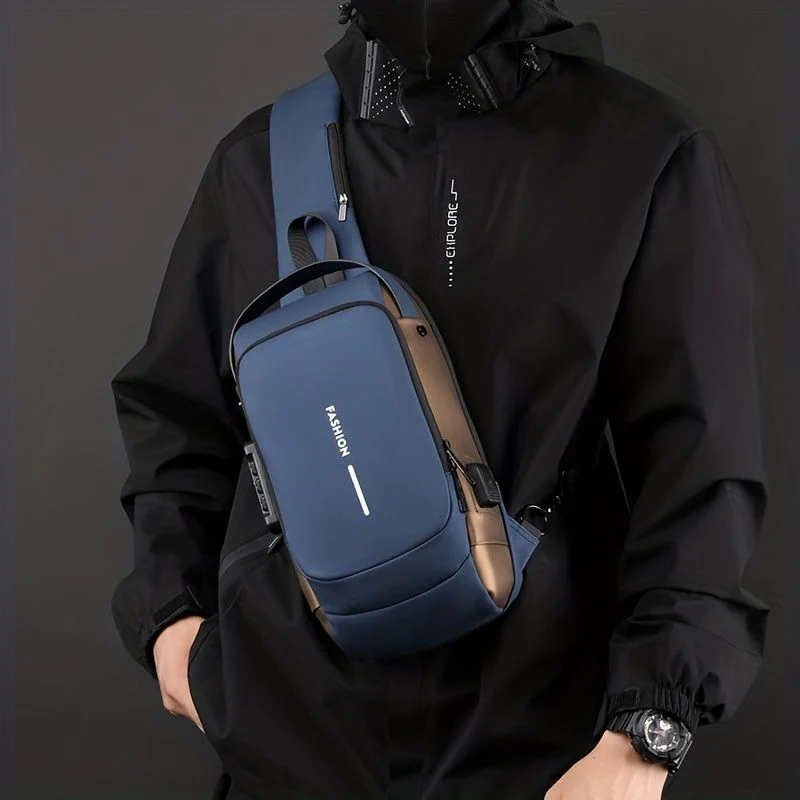 Blue & Brown | Multifunction Anti-Theft USB Charging Crossbody Shoulder Bag | Stylish, Secure, and Ready for Adventures - Image 3