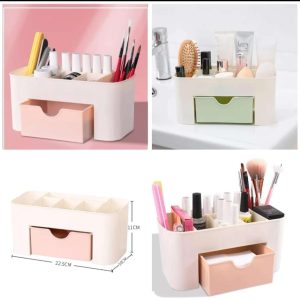 Plastic Makeup Organizer with Drawer | Desktop Cosmetics & Makeup Brush Storage Box | Office & Stationery Organizer